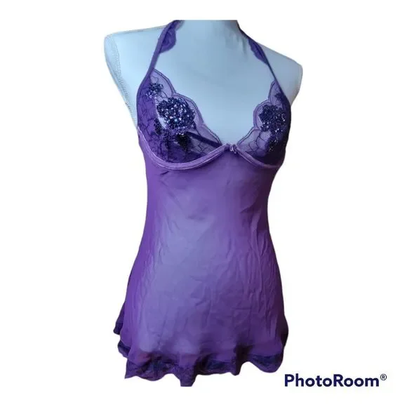 Victoria's Secret Very Sexy Purple Lace Embellished Nightie - Picture 5 of 6